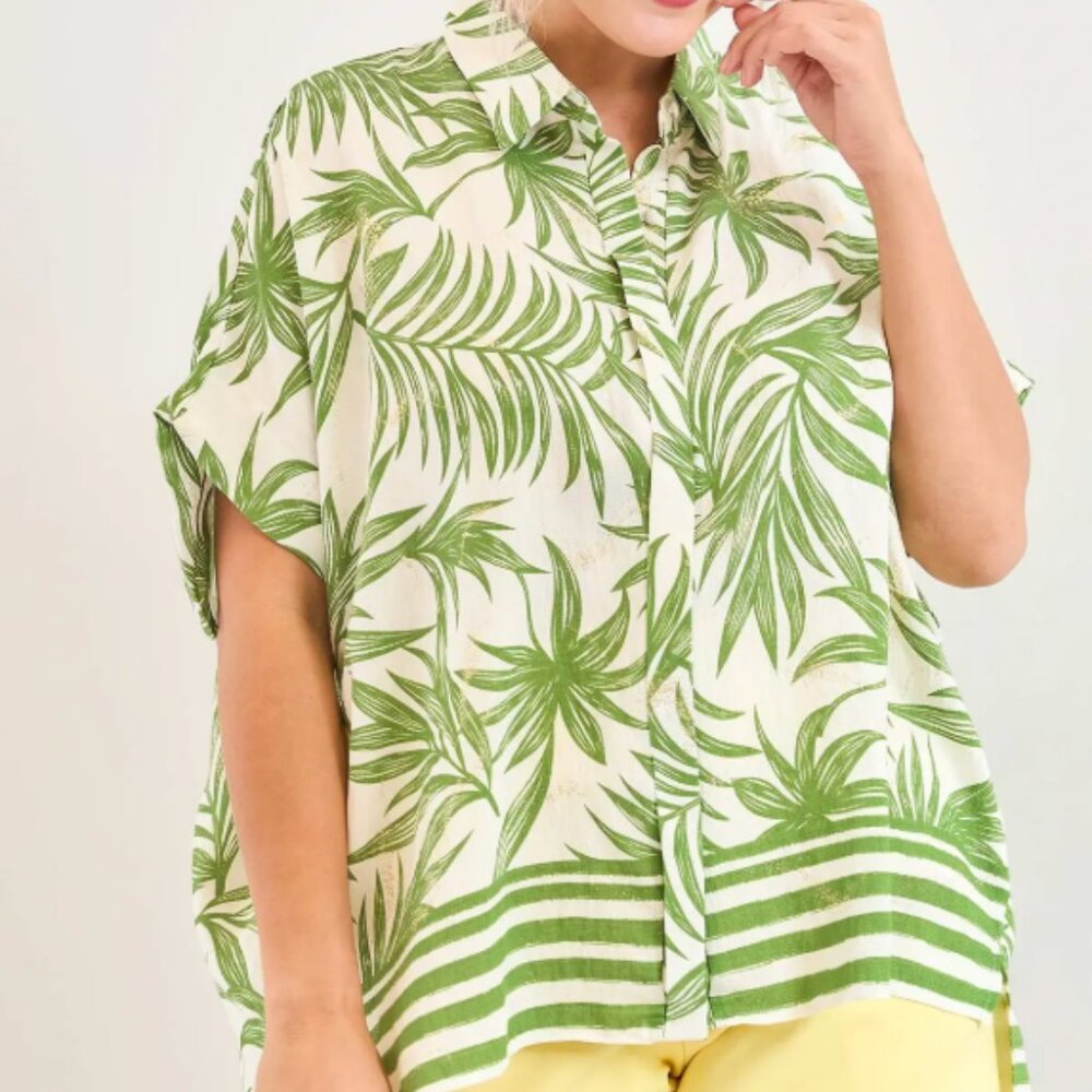 094.Tropical Breeze Button-Up Shirt & Print Wide Leg Pants 2pc SET - Picture 2 of 6